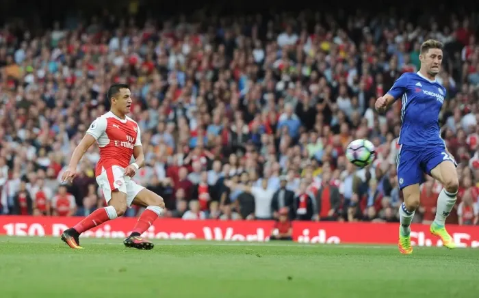 Framed Print : Alexis Sanchez Scores First Goal: Arsenal vs. Chelsea, Premier League 2016-17