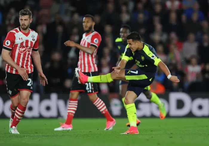 Framed Print : Alexis Sanchez Scores First Goal: Arsenal's Premier League Victory over Southampton (2016-17) Framed Print : Alexis Sanchez Scores First Goal: Arsenal's Premier League Victory over Southampton (2016-17)