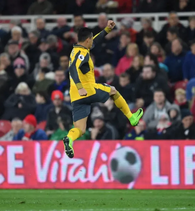 Framed Print : Alexis Sanchez Scores First Goal: Middlesbrough vs. Arsenal, Premier League 2016-17 Framed Print : Alexis Sanchez Scores First Goal: Middlesbrough vs. Arsenal, Premier League 2016-17