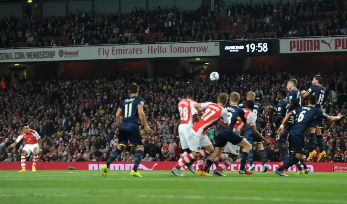 Framed Print : Alexis Sanchez Scores Free-Kick Goal: Arsenal vs. Southampton, Capital One Cup 2014 / 15