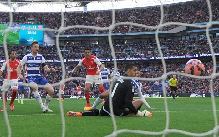 Framed Print : Alexis Sanchez Scores the Game-Winning Goal for Arsenal in FA Cup Semi-Final Against Reading Framed Print : Alexis Sanchez Scores the Game-Winning Goal for Arsenal in FA Cup Semi-Final Against Reading