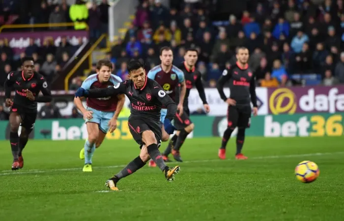 Framed Print : Alexis Sanchez Scores Penalty for Arsenal against Burnley (2017-18)