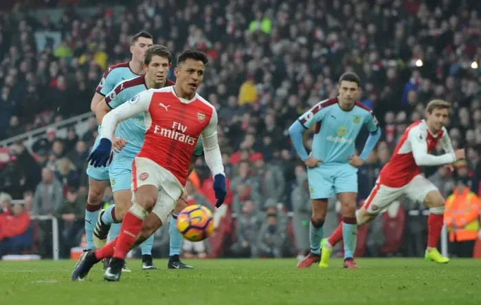 Framed Print : Alexis Sanchez Scores Penalty: Arsenal vs Burnley, Premier League 2016-17