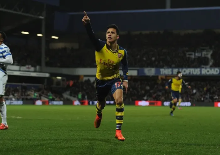 Framed Print : Alexis Sanchez Scores Second Goal: Queens Park Rangers vs. Arsenal, Premier League 2014-15