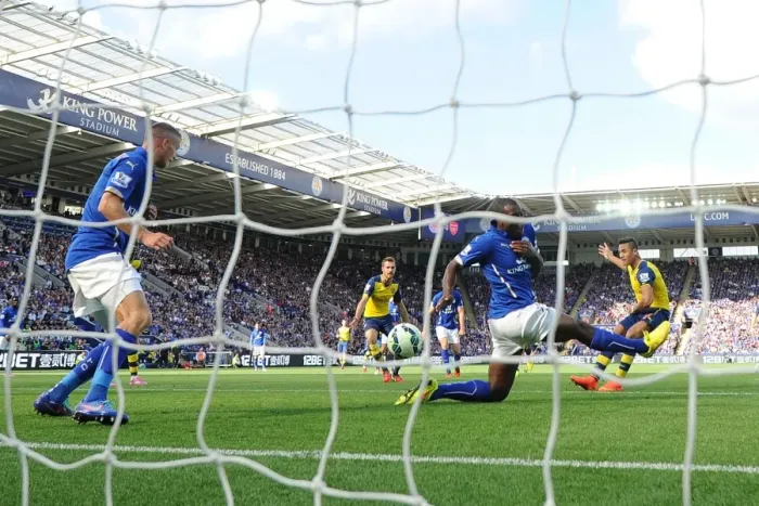 Framed Print : Alexis Sanchez Scores Stunner Past Wes Morgan and Paul Koschesky: Leicester City vs. Arsenal, 2014-15 Premier League Framed Print : Alexis Sanchez Scores Stunner Past Wes Morgan and Paul Koschesky: Leicester City vs. Arsenal, 2014-15 Premier League