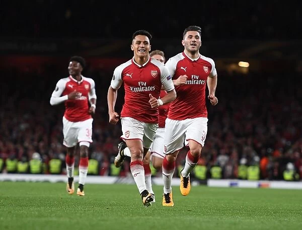 Alexis Sanchez and Sead Kolasinac Celebrate Arsenal's Goals Against 1. FC Koeln, UEFA Europa League 2017