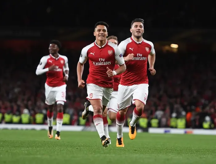 Framed Print : Alexis Sanchez and Sead Kolasinac Celebrate Arsenal's Goals Against 1. FC Koeln, UEFA Europa League 2017