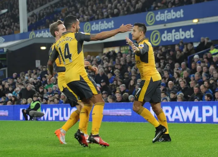 Framed Print : Alexis Sanchez and Theo Walcott Celebrate Goal: Everton vs Arsenal, Premier League 2016-17