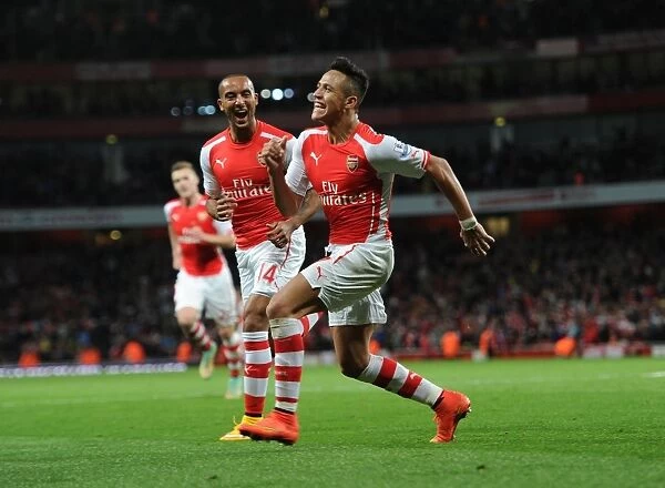 Alexis Sanchez and Theo Walcott Celebrate Goals: Arsenal vs Burnley, 2014 / 15 Premier League