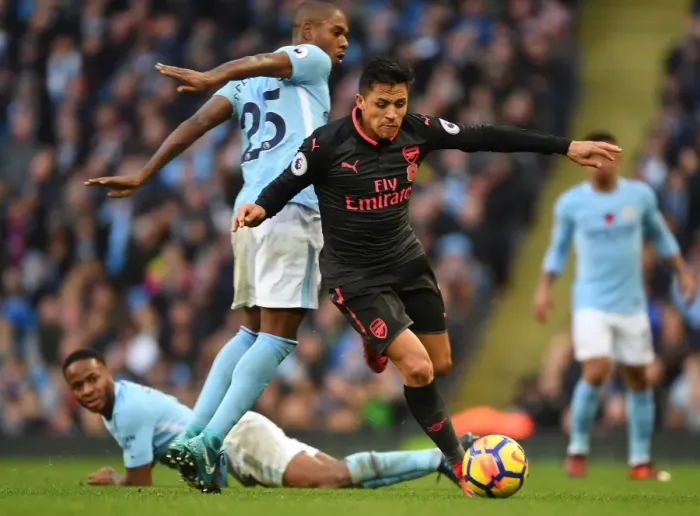 Framed Print : Alexis Sanchez vs Fernandinho: A Premier League Showdown at the Etihad