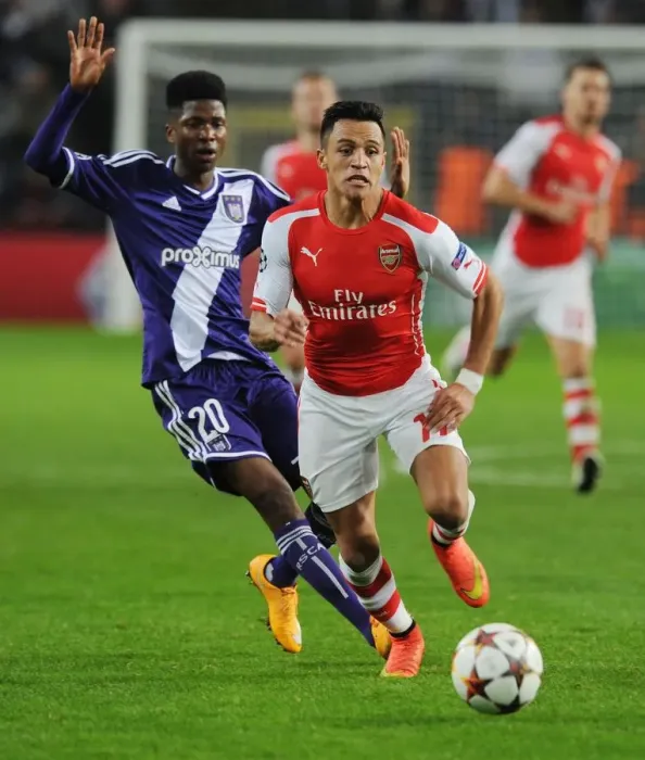 Framed Print : Alexis Sanchez vs. Ibrahima Conte: Battle in the UEFA Champions League between Arsenal and RSC Anderlecht Framed Print : Alexis Sanchez vs. Ibrahima Conte: Battle in the UEFA Champions League between Arsenal and RSC Anderlecht