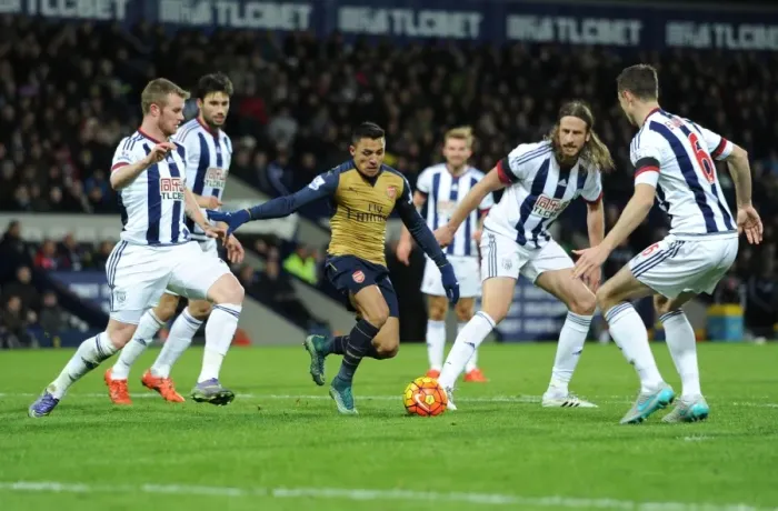 Framed Print : Alexis Sanchez vs. West Brom Defenders: A Football Battle at The Hawthorns (November 2015)