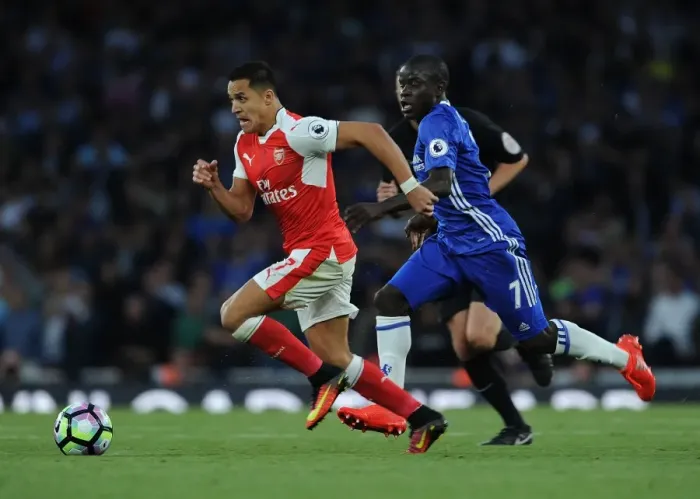 Framed Print : Alexis Sanchez's Brilliant Outmaneuver of N'Golo Kante: A Moment of Genius from the Arsenal vs. Chelsea Clash (2016-17)