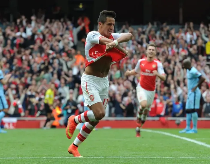 Framed Print : Alexis Sanchez's Celebration: Arsenal's Second Goal Against Manchester City (2014-15)