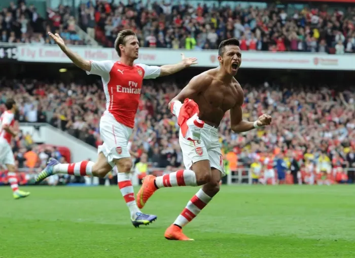 Framed Print : Alexis Sanchez's Double Celebration: Arsenal's Second Goal vs Manchester City (2014-15) Framed Print : Alexis Sanchez's Double Celebration: Arsenal's Second Goal vs Manchester City (2014-15)