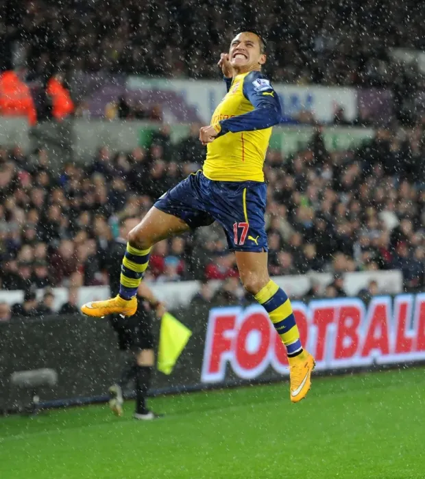 Framed Print : Alexis Sanchez's Epic Goal Celebration: Swansea vs. Arsenal, Premier League 2014-15 Framed Print : Alexis Sanchez's Epic Goal Celebration: Swansea vs. Arsenal, Premier League 2014-15