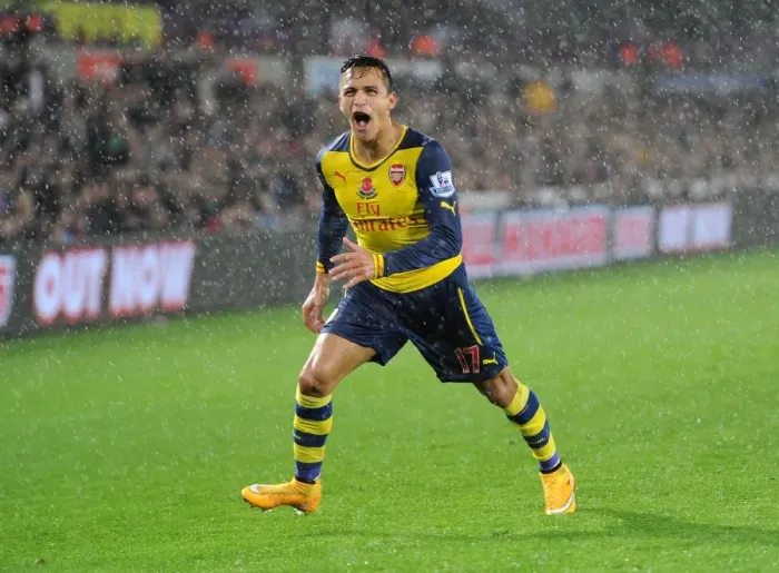 Framed Print : Alexis Sanchez's Euphoric Goal Celebration: Swansea vs. Arsenal, Premier League 2014-15 Framed Print : Alexis Sanchez's Euphoric Goal Celebration: Swansea vs. Arsenal, Premier League 2014-15