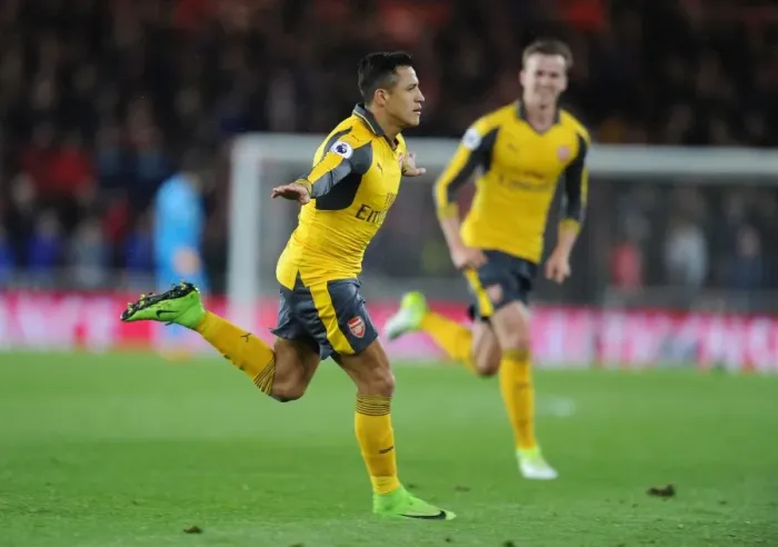 Framed Print : Alexis Sanchez's Goal Celebration: Middlesbrough vs. Arsenal, Premier League 2016-17 Framed Print : Alexis Sanchez's Goal Celebration: Middlesbrough vs. Arsenal, Premier League 2016-17