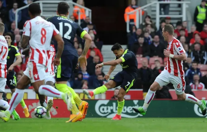 Framed Print : Alexis Sanchez's Hat-Trick: Arsenal Secures Victory Over Stoke City in Premier League 2016-17