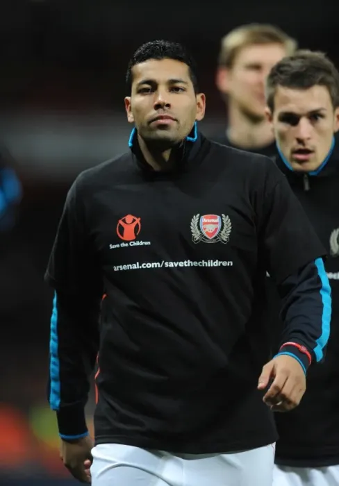 Framed Print : Andre Santos of Arsenal before the Barclays Premier League match between Arsenal