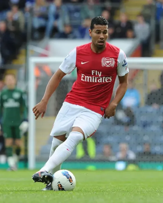 Framed Print : Andre Santos Heartbreaking Struggle: Arsenal's 4-3 Defeat at Blackburn Rovers, Premier League 2011-12