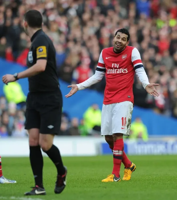 Framed Print : Andre Santos and Referee Michael Oliver in FA Cup Clash between Brighton & Hove Albion and Arsenal