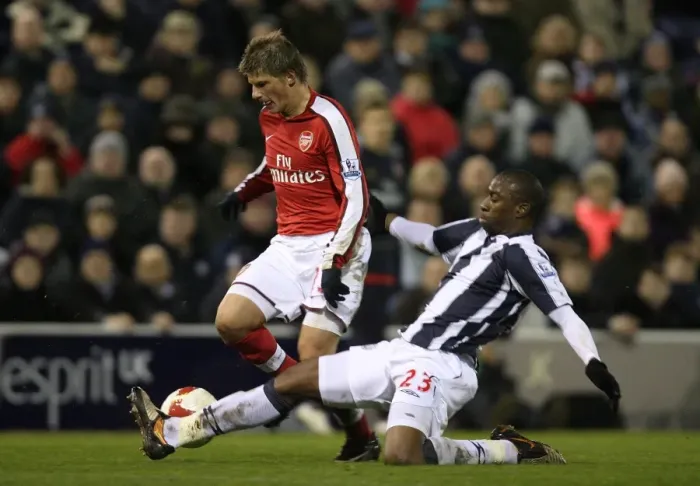 Framed Print : Andrey Arshavin (Arsenal) Abdoulaye Meite (West Brom) Framed Print : Andrey Arshavin (Arsenal) Abdoulaye Meite (West Brom)