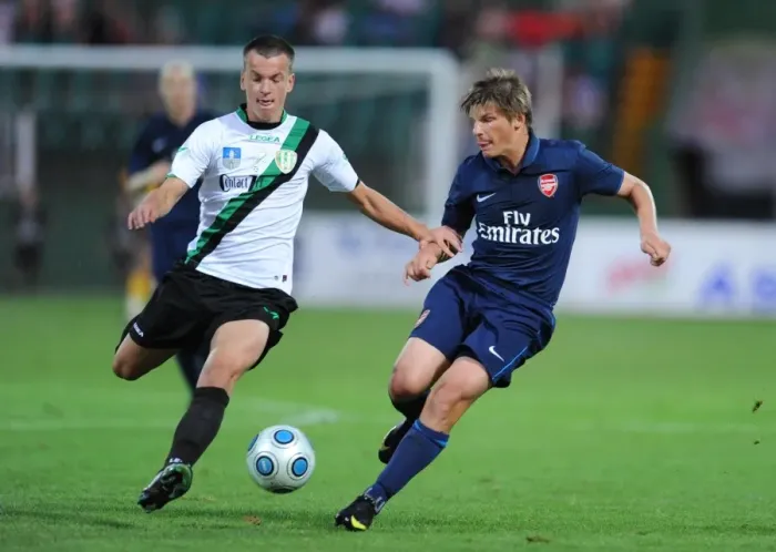 Framed Print : Andrey Arshavin (Arsenal) Fereng Racz (Szombathelyi) Framed Print : Andrey Arshavin (Arsenal) Fereng Racz (Szombathelyi)