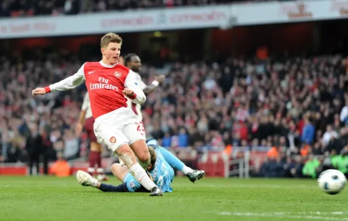 Framed Print : Andrey Arshavin (Arsenal) scores a goal that is ruled out for offside. Arsenal 0