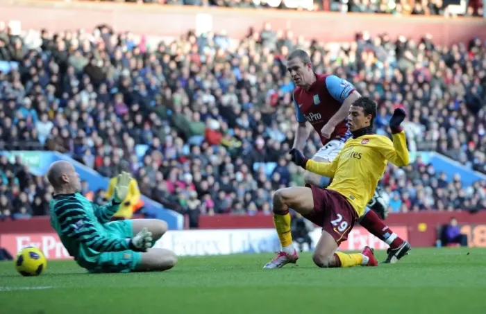 Framed Print : Andrey Arshavin scores Arsenals 1st goal past Brad Friedel under pressure from James Collins Framed Print : Andrey Arshavin scores Arsenals 1st goal past Brad Friedel under pressure from James Collins