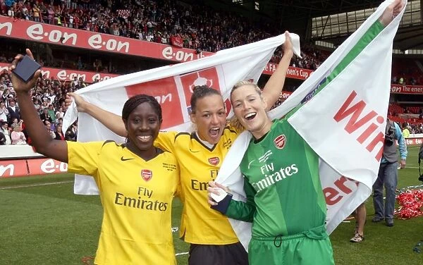 Anita Asante, Lianne Sanderson and Emma Byrne (Arsenal) celebrate winning the FA Cup