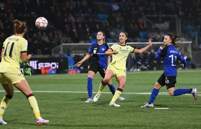Framed Print : Anna Patten Scores Arsenal's Fourth Goal: HB Koge vs. Arsenal WFC, UEFA Women's Champions League Group C Framed Print : Anna Patten Scores Arsenal's Fourth Goal: HB Koge vs. Arsenal WFC, UEFA Women's Champions League Group C