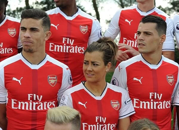 Arsenal 1st Team Squad: A Trio Moment with Jemma Rose, Gabriel, and Granit Xhaka (2016-17)