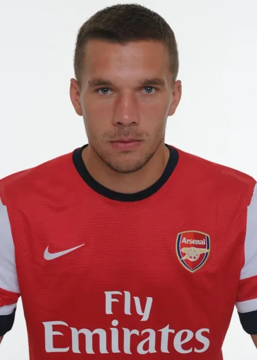 Framed Print : Arsenal 2013-14 Squad: Lukas Podolski at Emirates Stadium Photocall