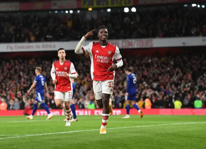 Framed Print : Arsenal Advance in Carabao Cup: Eddie Nketiah Scores Brace Against Leeds United