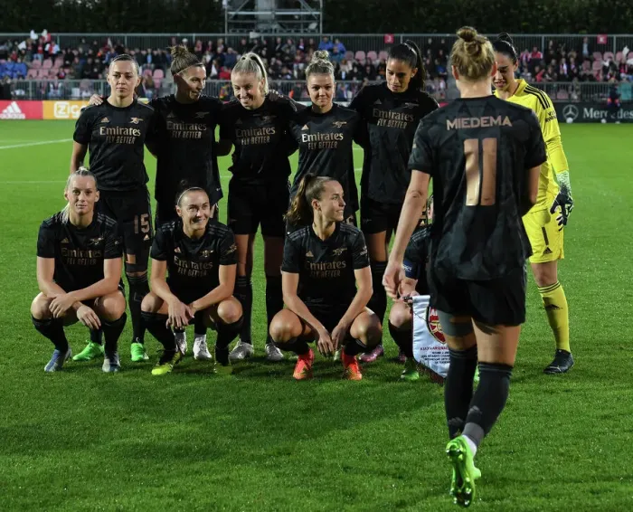Framed Print : Arsenal and Ajax Women's Teams Unite Before UCL Showdown in Amsterdam