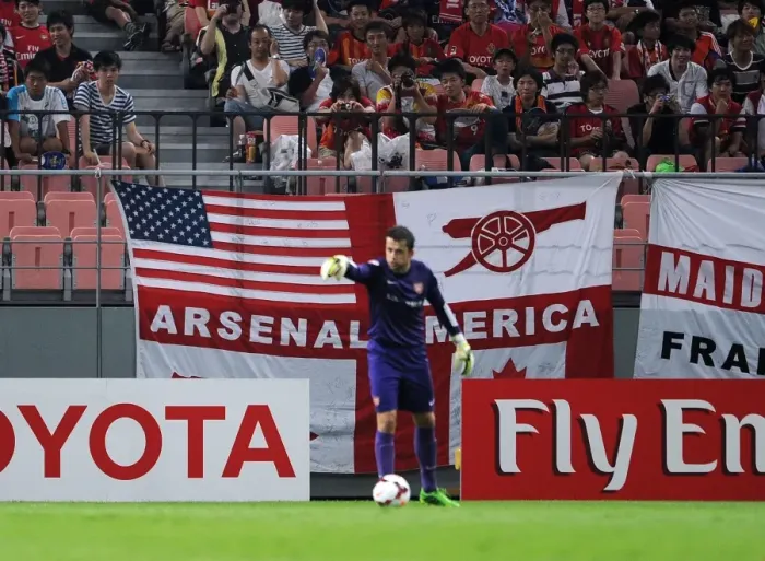 Framed Print : Arsenal America banner. Nagoya Grampus 1: 3 Arsenal. Pre Season Friendly. Arsenal