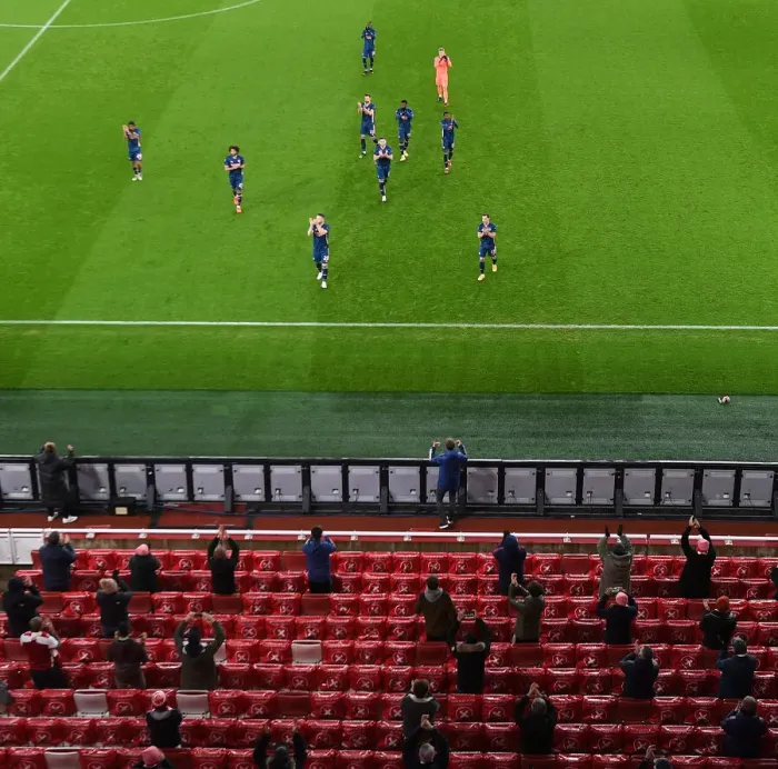 Framed Print : Arsenal Applaud Empty Stands: Behind Closed Doors - Arsenal vs. Rapid Wien, UEFA Europa League