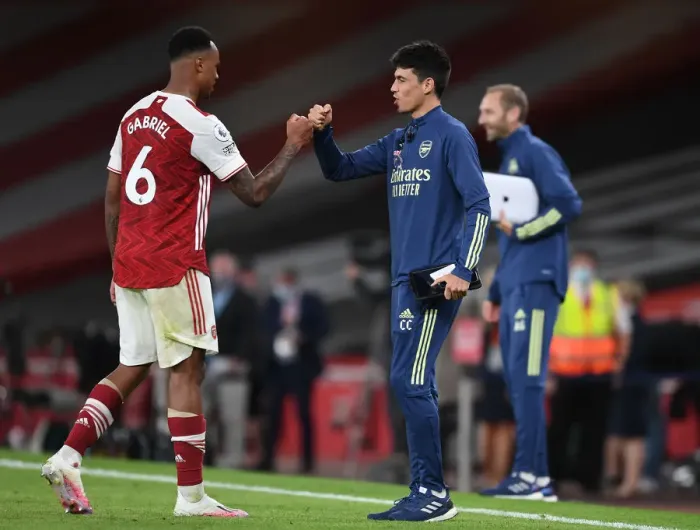 Framed Print : Arsenal Assistant Coach Carlos Cuesta Consoles Gabriel After Arsenal vs West Ham United Match, 2020-21 Premier League Framed Print : Arsenal Assistant Coach Carlos Cuesta Consoles Gabriel After Arsenal vs West Ham United Match, 2020-21 Premier League