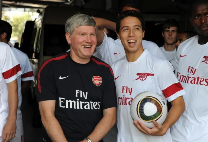 Framed Print : Arsenal assistant manager Pat Rice with Samir Nasri before the match. Legia Warsaw 5 Framed Print : Arsenal assistant manager Pat Rice with Samir Nasri before the match. Legia Warsaw 5