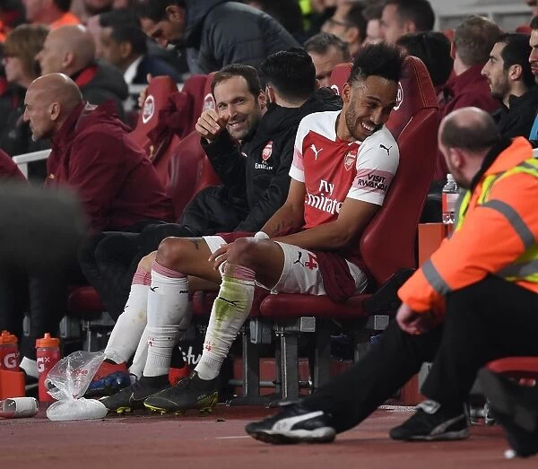 Arsenal: Aubameyang and Cech Share a Laugh during Arsenal v Bournemouth (2018-19)