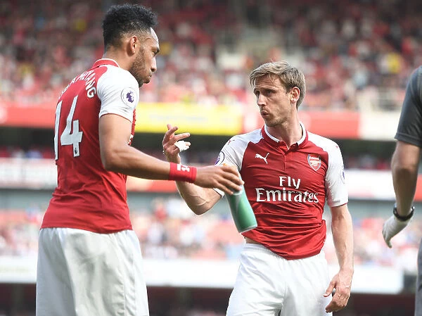 Arsenal: Aubameyang and Monreal in Action against West Ham United, Premier League 2017-18