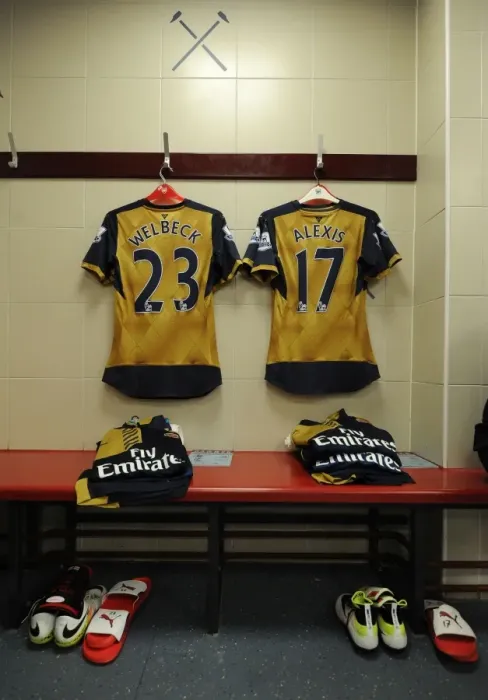 Framed Print : Arsenal Away Kit Prepared: West Ham United vs Arsenal, Premier League 2015-16