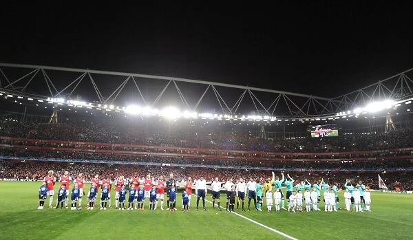 Arsenal and Barcelona line up before the match. Arsenal 2: 1 Barcelona, UEFA Champions League