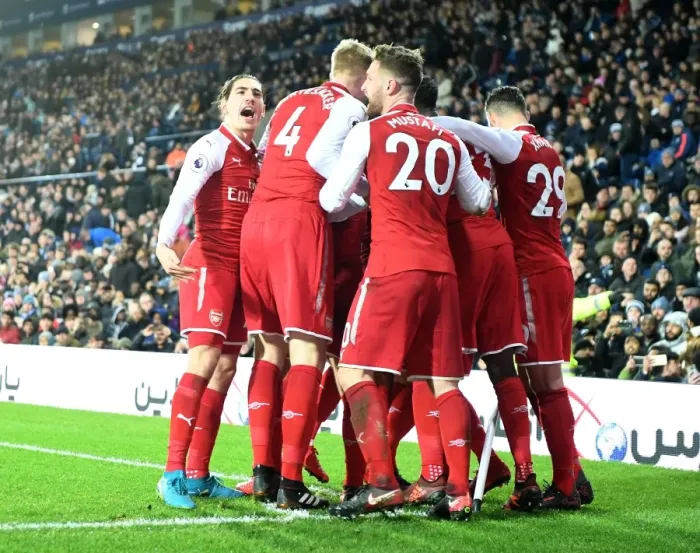 Framed Print : Arsenal: Bellerin and Sanchez's Unforgettable Goal Celebration vs. West Bromwich Albion (2017-18)