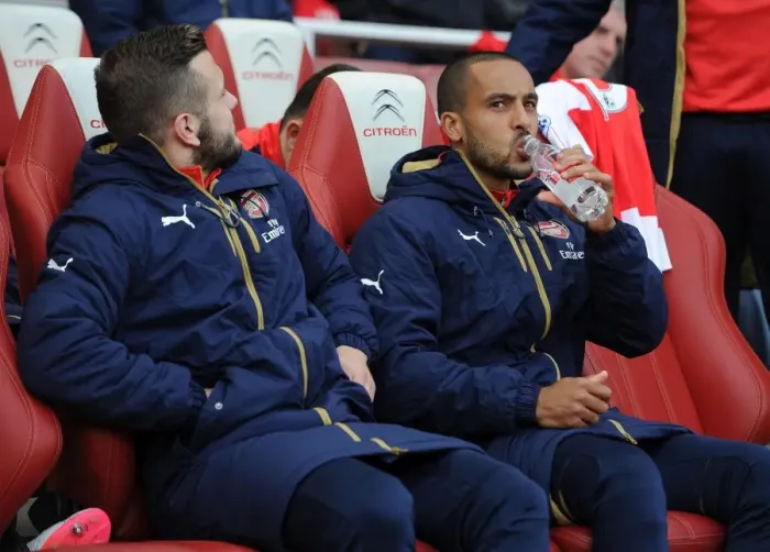 Framed Print : Arsenal Bench: Jack Wilshere and Theo Walcott in Waiting (Arsenal vs. Norwich City, 2015-16)