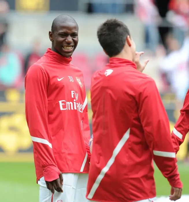 Framed Print : Arsenal: Benik Afobe and Samir Nasri Share a Laugh during Pre-Season Friendly against Cologne