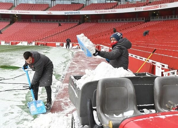 Arsenal Braves the Snow: Preparing Emirates Stadium for Arsenal vs Manchester City, Premier League 2017-18