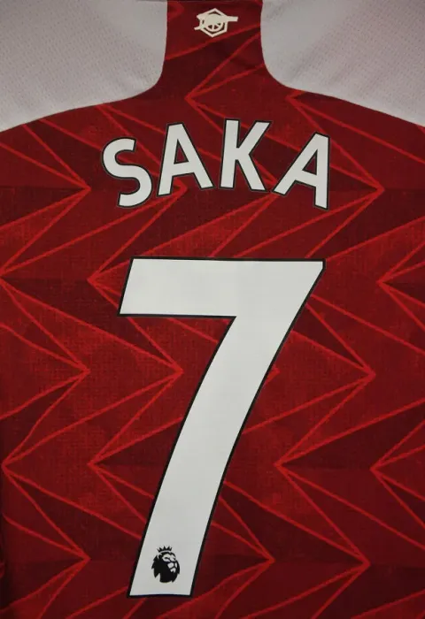 Framed Print : Arsenal: Bukayo Saka's Shirt in the Changing Room before Arsenal vs Leeds United (Premier League 2020-21)