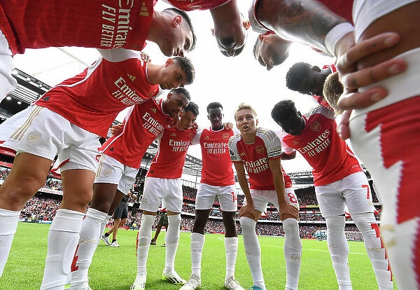 Arsenal Captains Pre-Match Huddle: Arsenal FC vs. Nottingham Forest, Premier League 2023-24